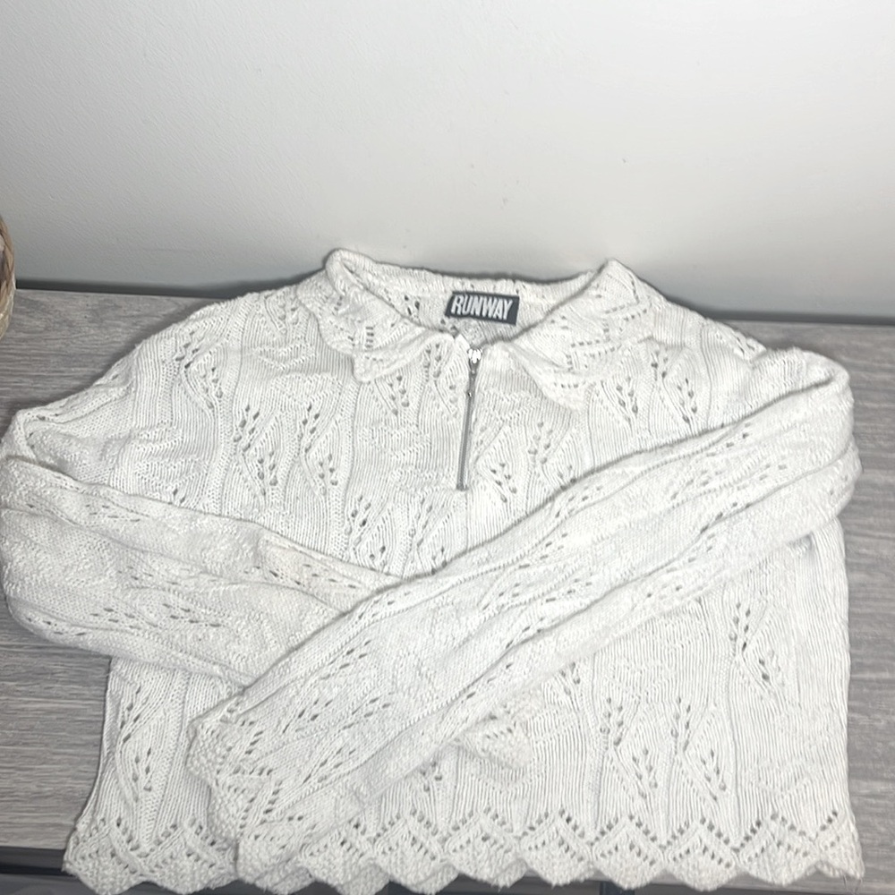 Runway Crochet Knit White Vintage Sweater Blouse Medium
